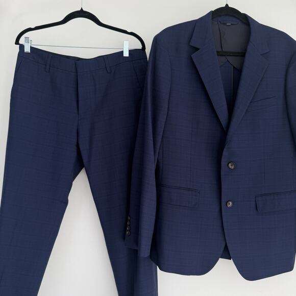 Bonobos Suit Men 40R Navy Plaid Italian Wool Slim Fit Tollegno 1900 Pants 32x30 - Picture 1 of 16